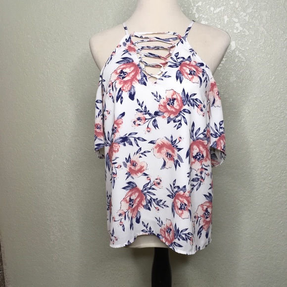 Charlotte Russe Cold Shoulder Top Tie Back Size S - Picture 2 of 5